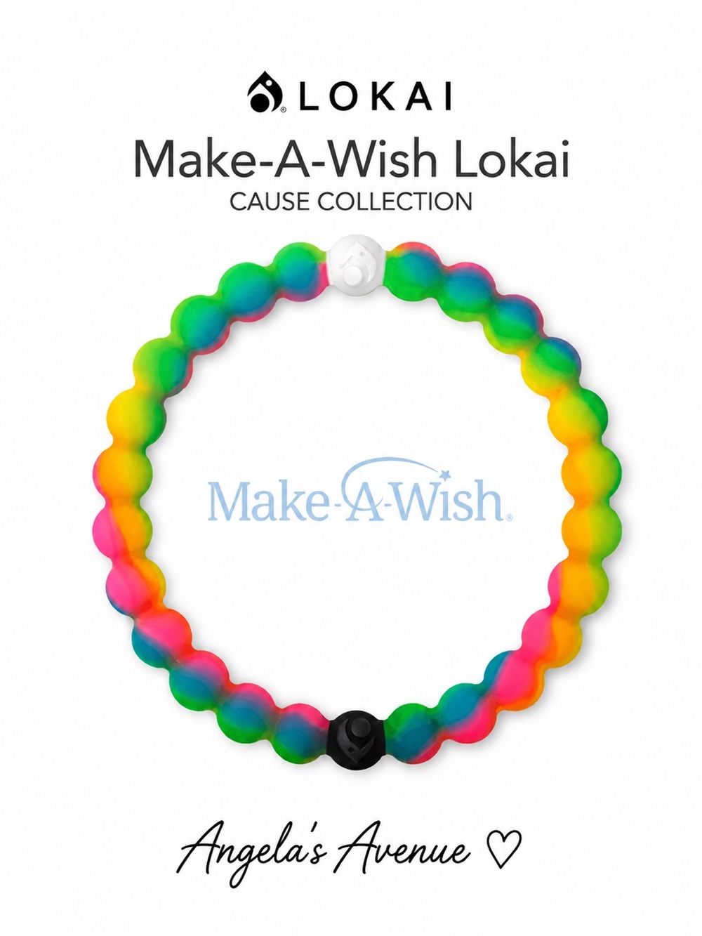 Lokai Bracelet "Make-A-Wish Cause" Multi Neon Rainbow Color NEW